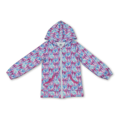 Long sleeves pink bow pocket girls zipper hooded jacket