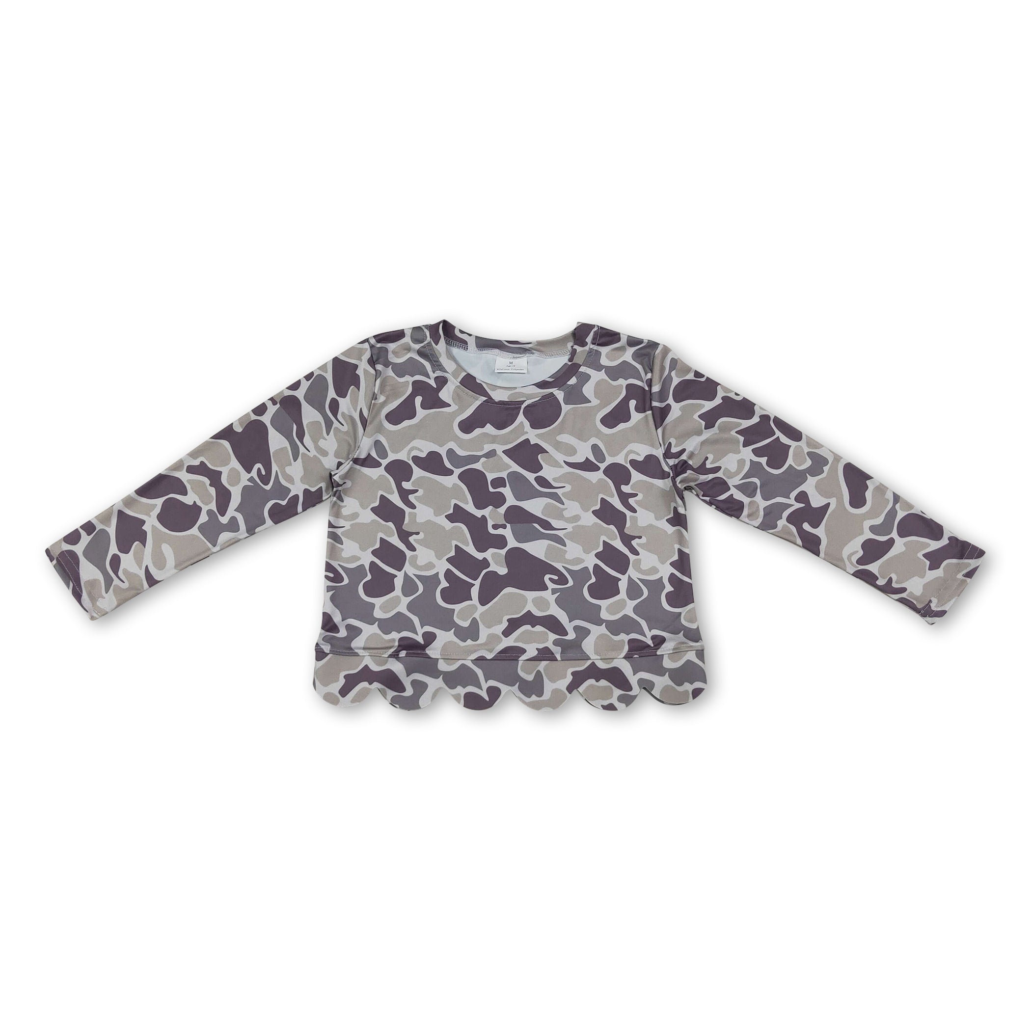 Long sleeves camo scallop kids girls top