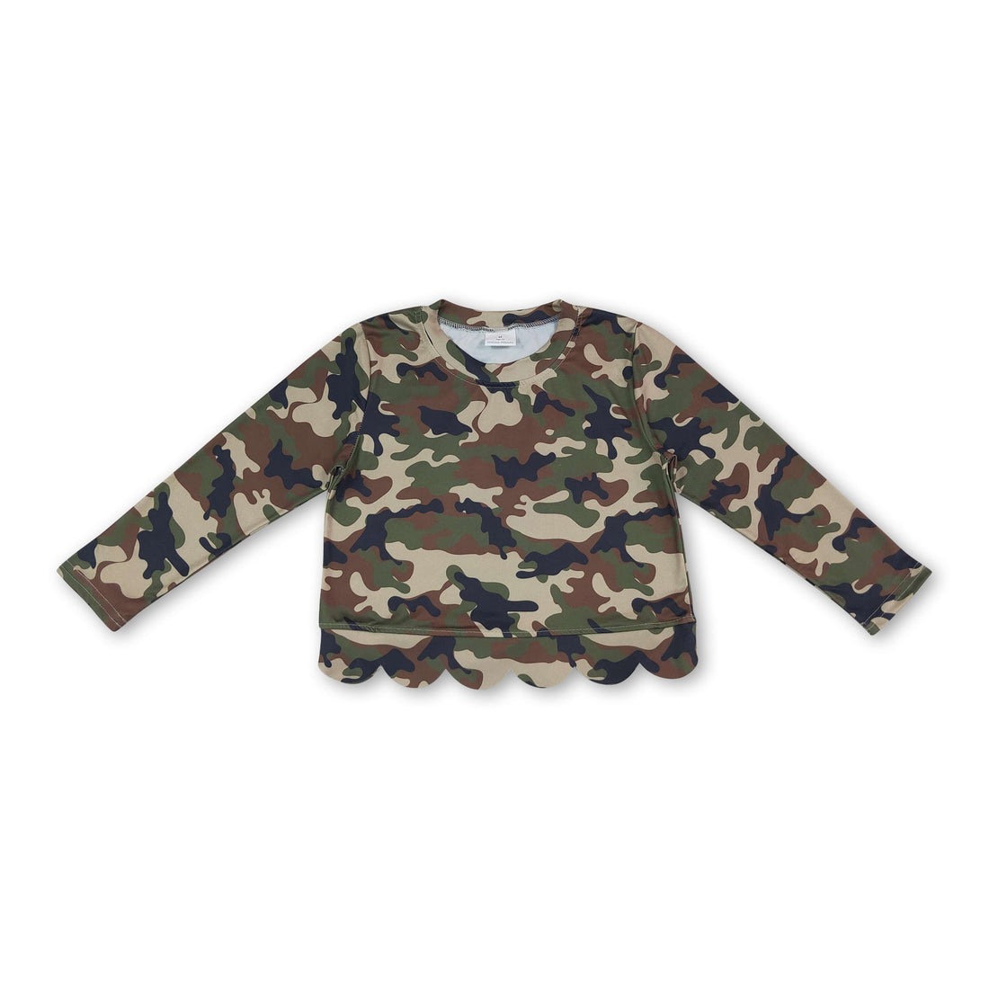 Long sleeves green camo scallop kids girls top