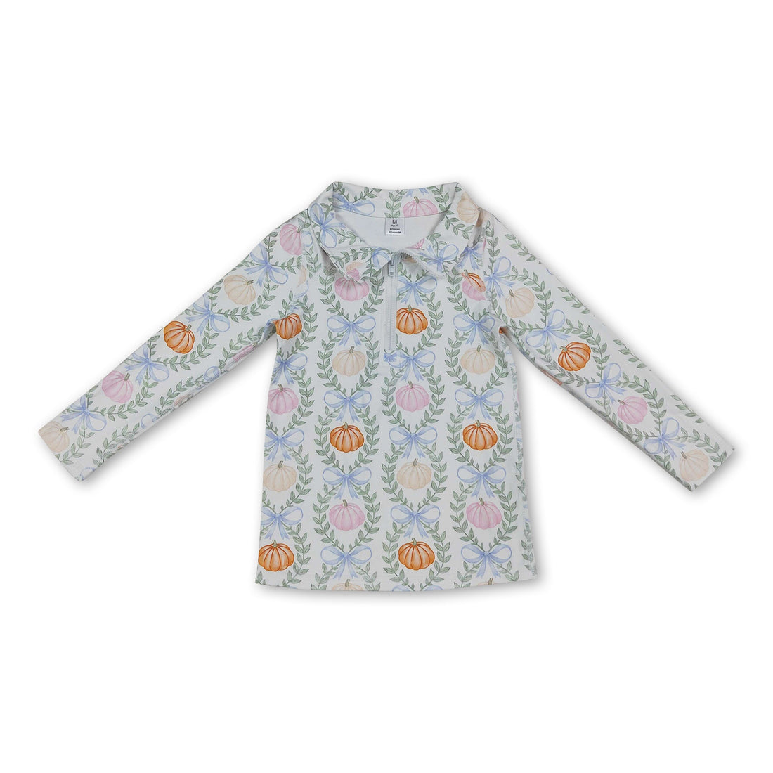 Long sleeves pumpkin bow kids girls activewear top