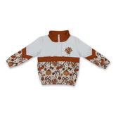Girls Turkey Pumpkin Pie Bow Thanksgiving pullover by Mini Rodeo, long sleeve top with festive fall design.