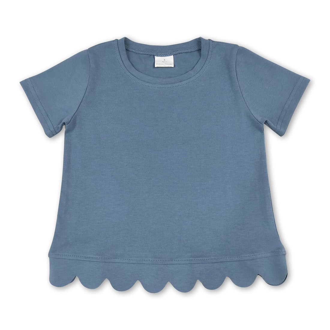 Short sleeves blue cotton scallop kids girls top