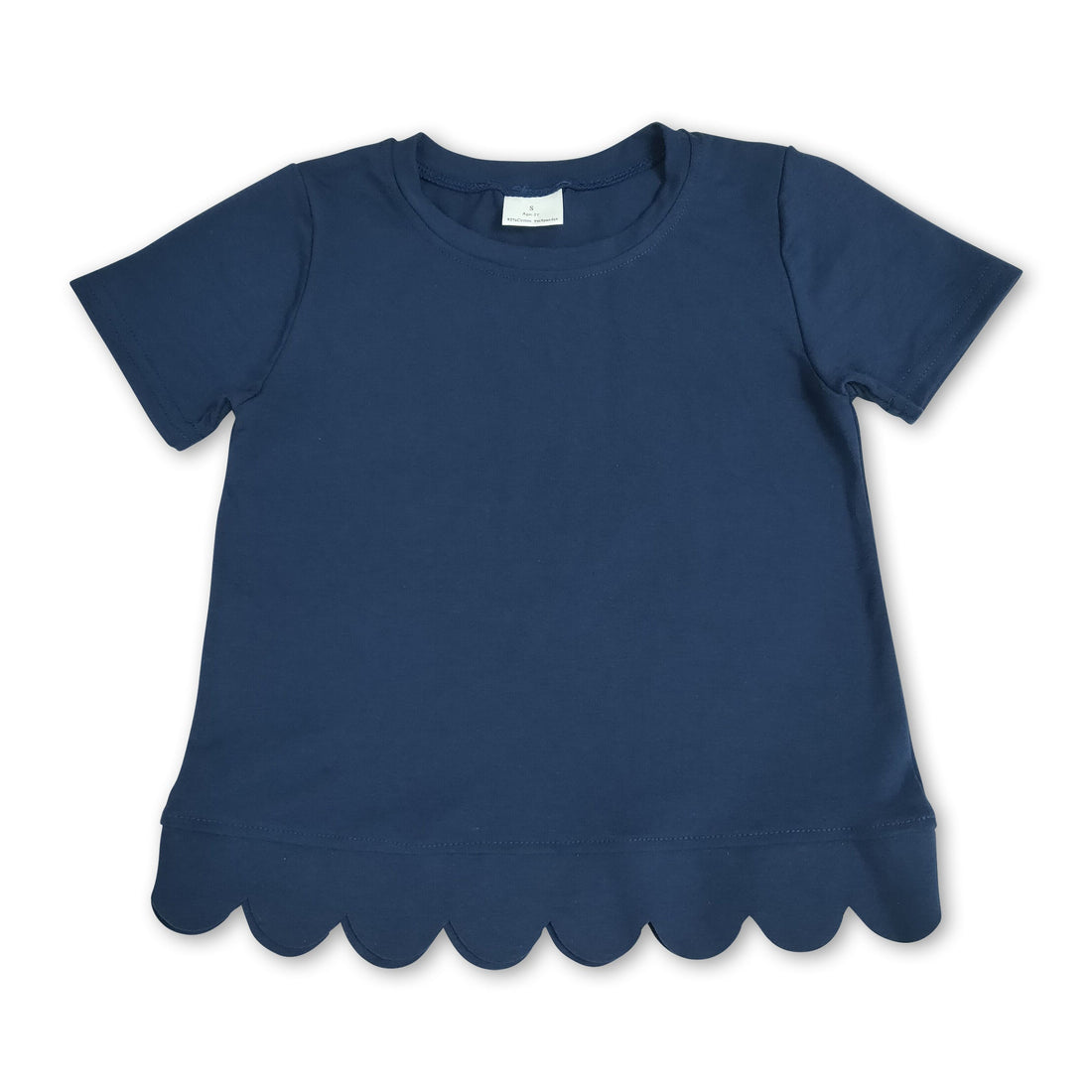 Short sleeves navy cotton scallop kids girls top