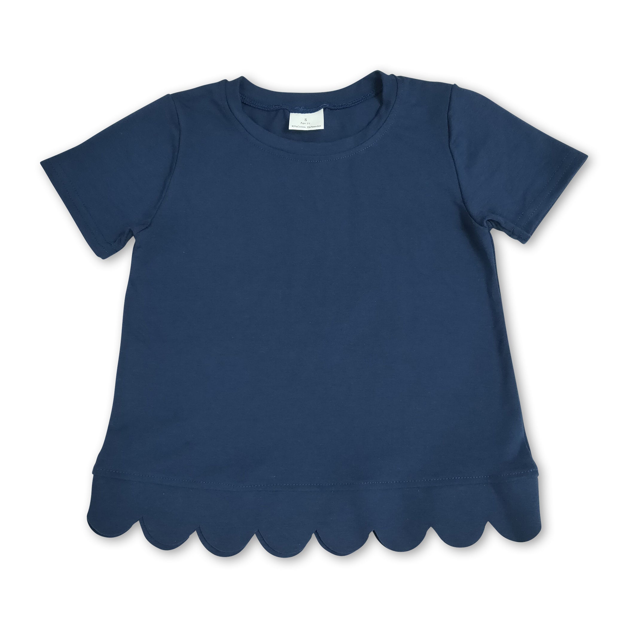Short sleeves navy cotton scallop kids girls top