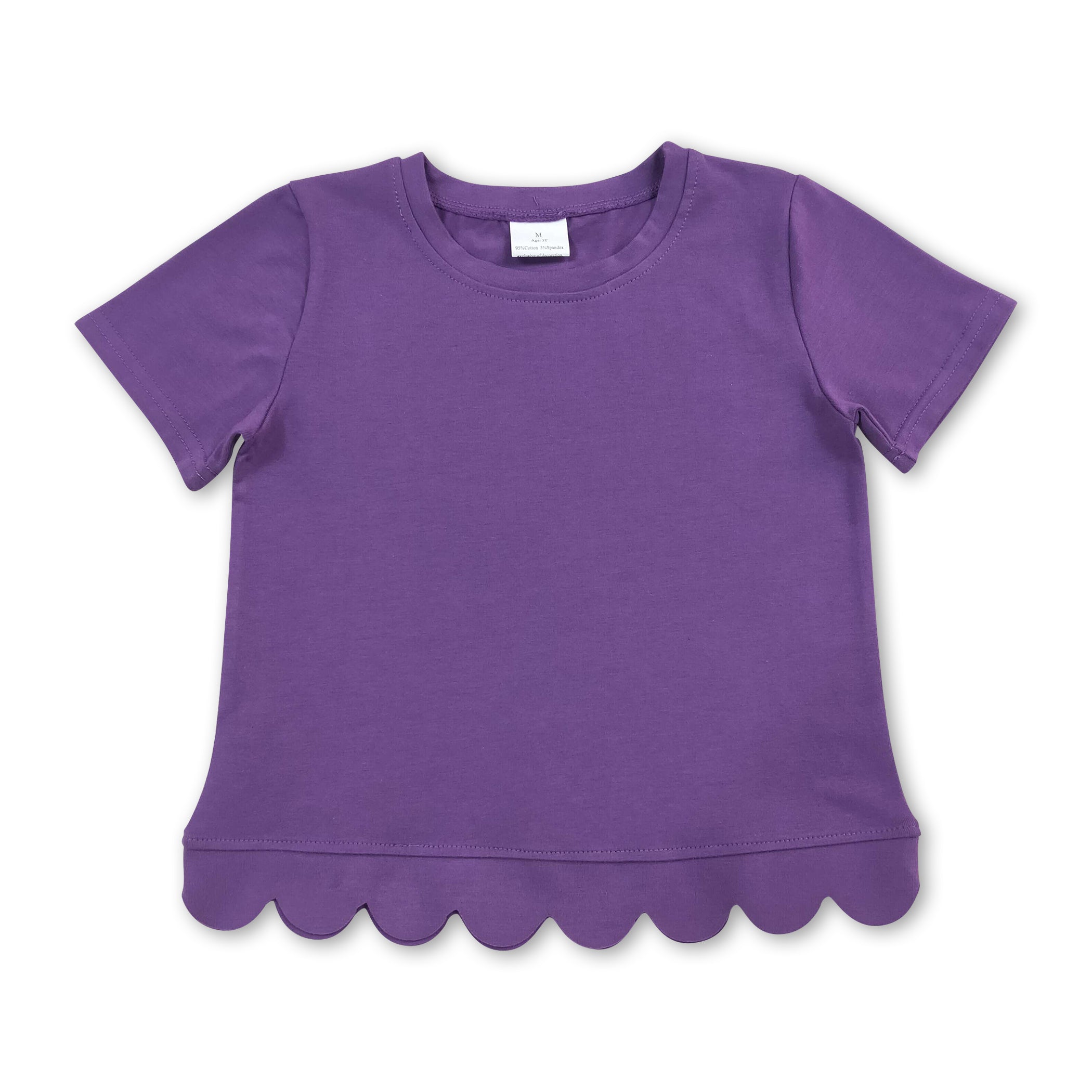 Short sleeves purple cotton scallop kids girls top
