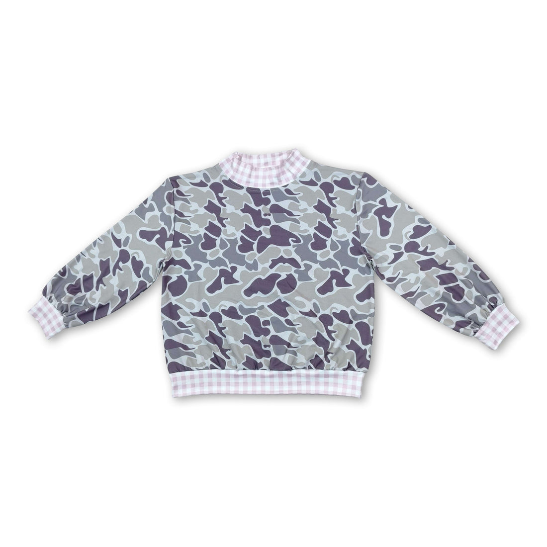 Long sleeves pink plaid mock neck camo kids girls top