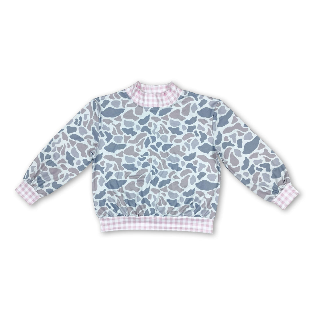 Long sleeves pink plaid mock neck grey camo kids girls top