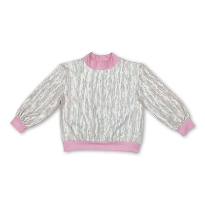 Pink long sleeves camo mock neck  kids girls active top