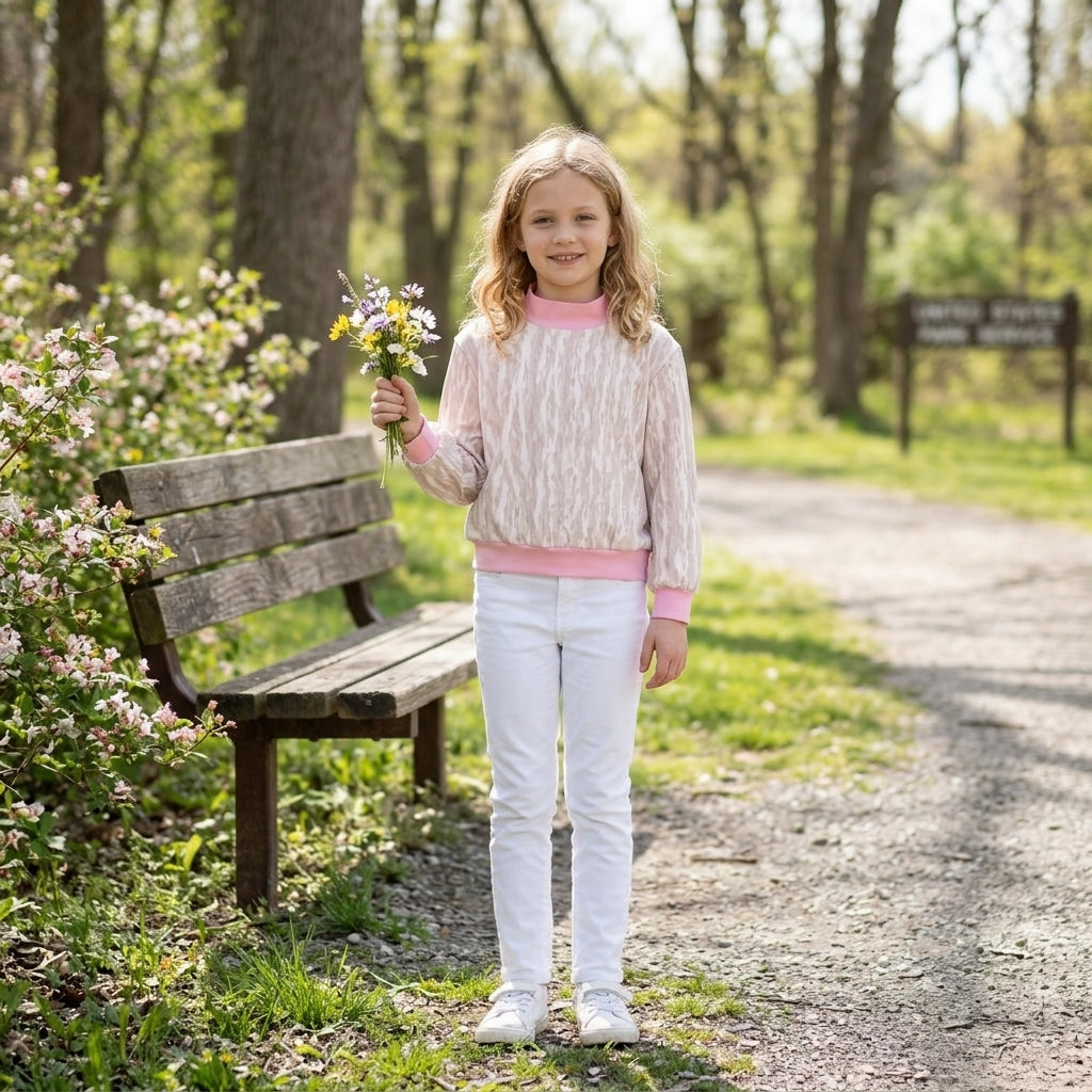 Pink long sleeves camo mock neck  kids girls active top