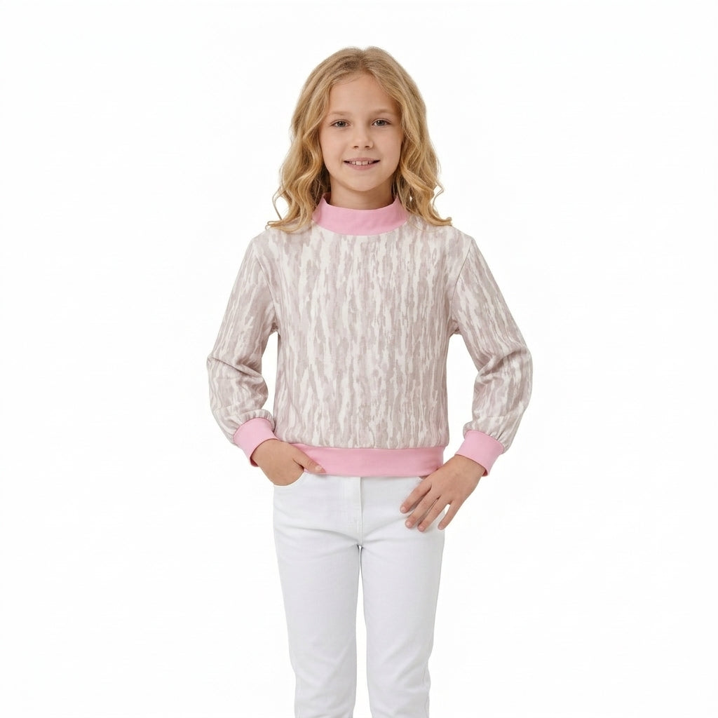 Pink long sleeves camo mock neck  kids girls active top