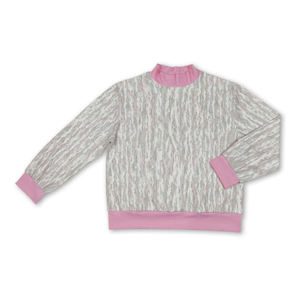 Long sleeves pink mock neck camo women active top