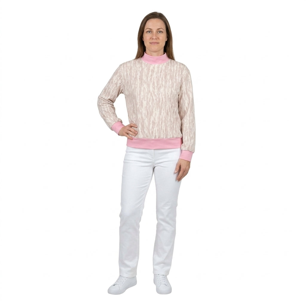 Long sleeves pink mock neck camo women active top