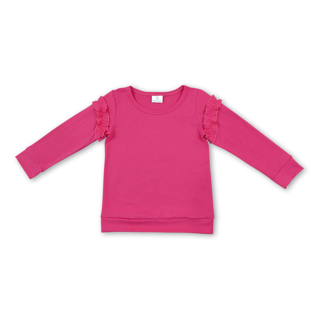 Long sleeves hot pink ruffle cotton girls top