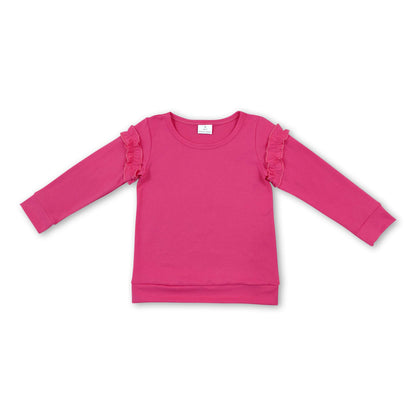 Long sleeves hot pink ruffle cotton girls top