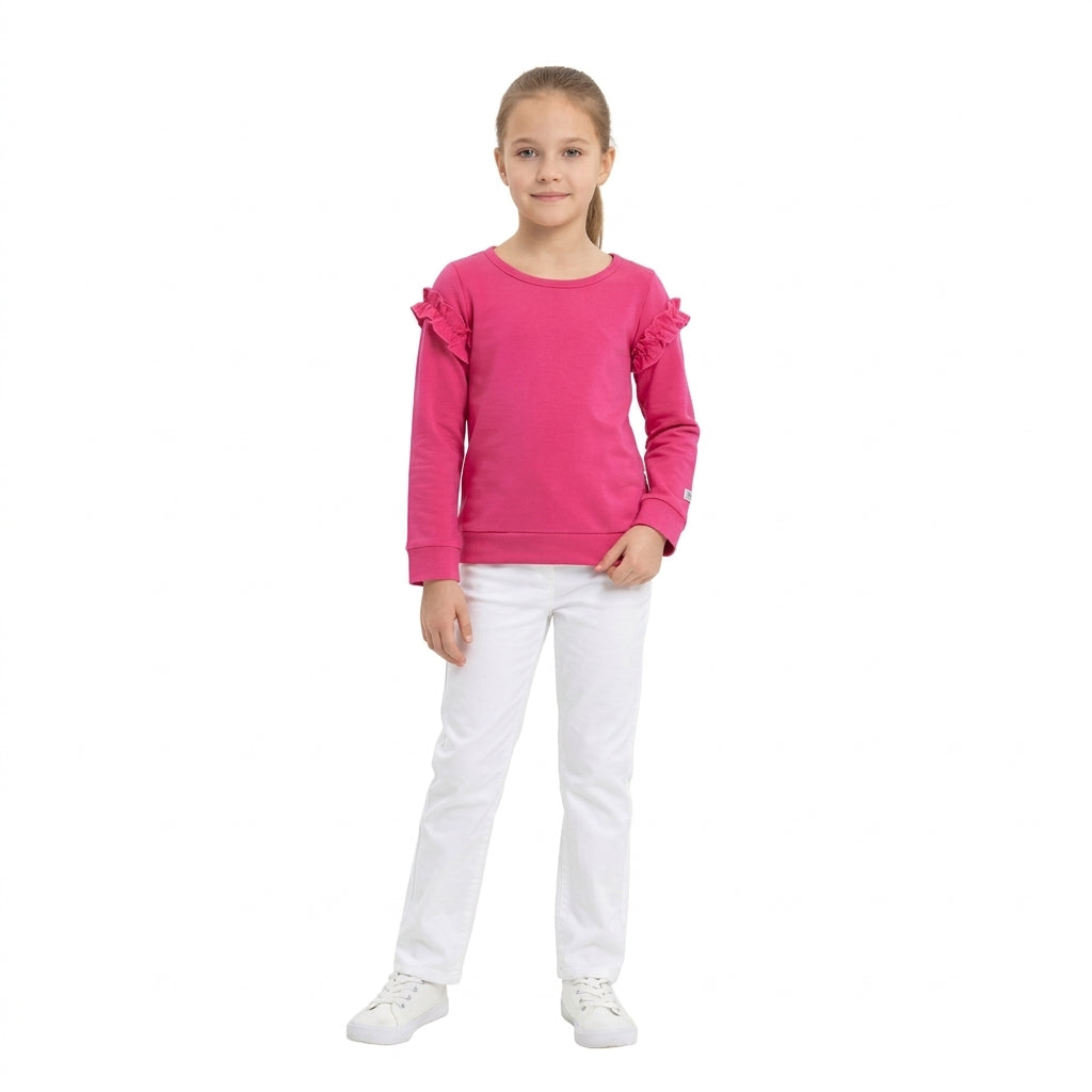 Long sleeves hot pink ruffle cotton girls top