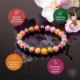 Rainbow Tourmaline Bracelet by Conscious Items featuring colorful, spiral-shaped beads on a delicate bracelet strand.