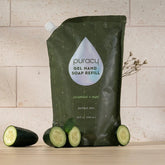 Puracy gel hand soap refill in a bottle, showcasing the smooth, clear gel formula for gentle hand cleansing.