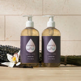 Puracy gel hand soap in a 12oz pump bottle, two-pack with clear gel and label featuring natural ingredients.