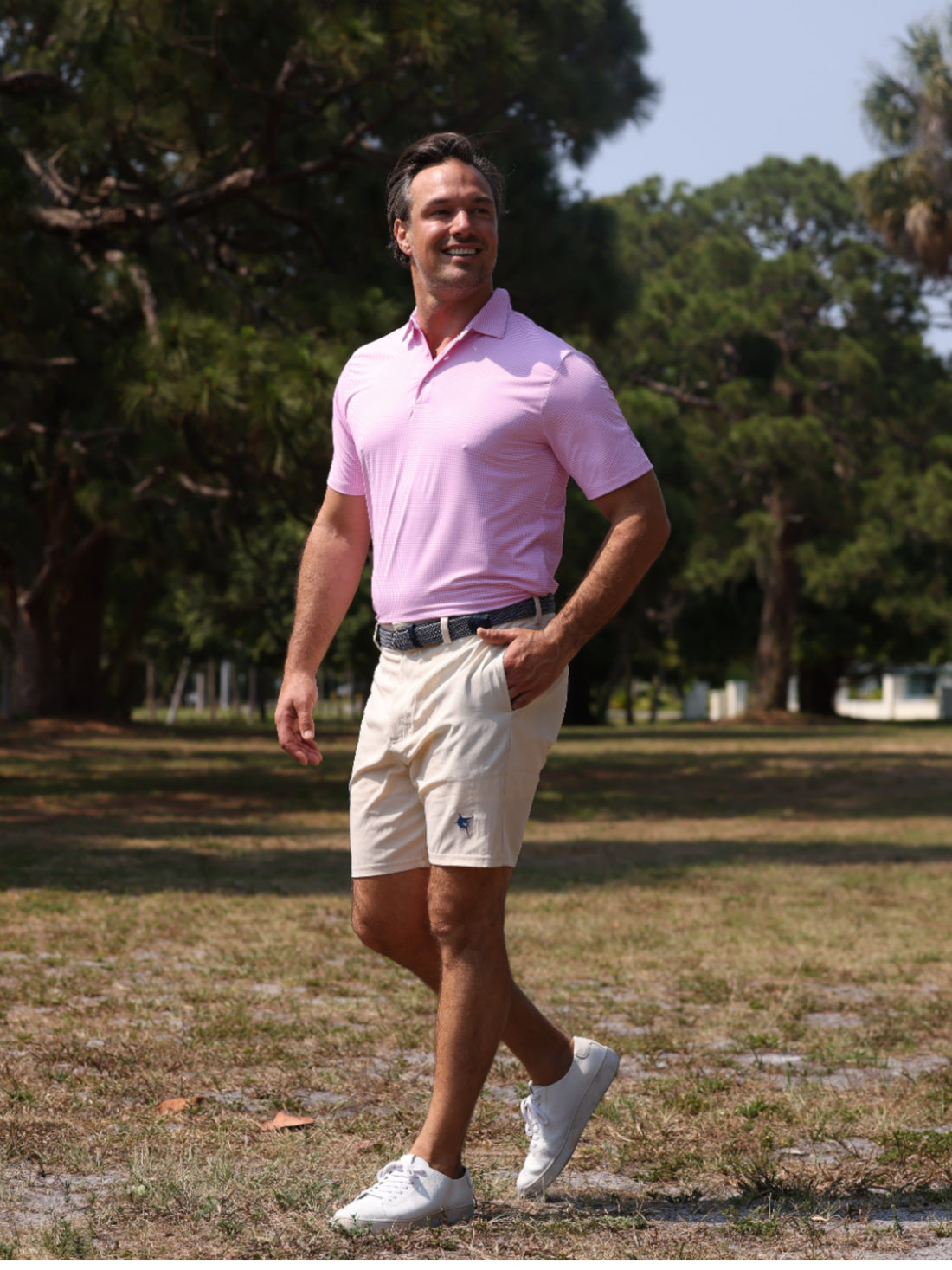 White Water Life Vineyard Polo in classic gingham pink, featuring a collared design and short sleeves.