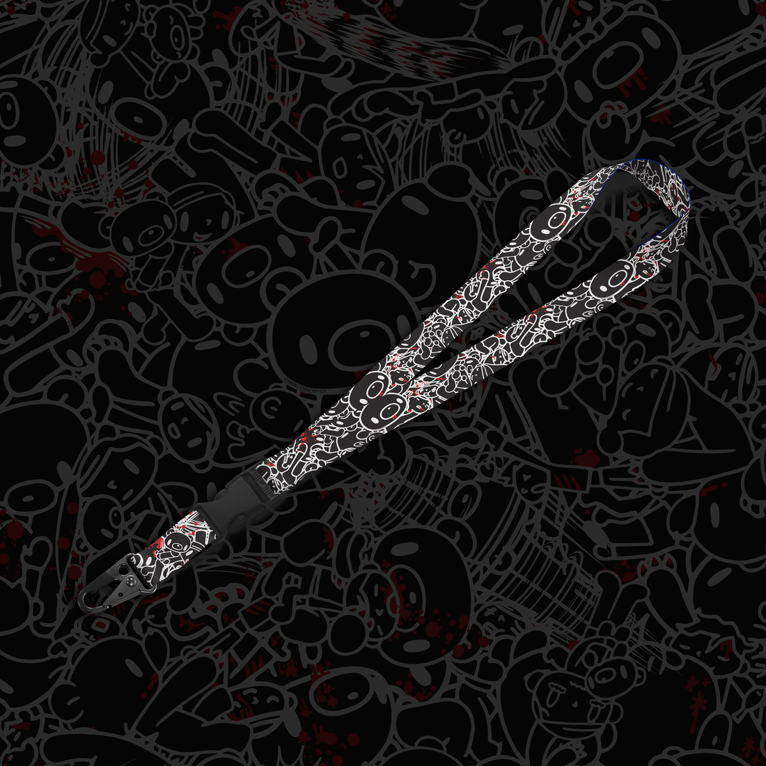 Black Noir lanyard from Any Means Necessary Clothing with bold text and durable fabric, designed for holding ID badges or keys.