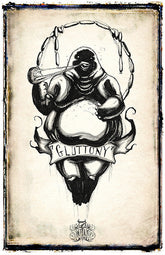 Colorful Gluttony poster print from the Se7en Deadly Sins series by Any Means Necessary Clothing, featuring vivid artwork on 11x17 inch paper.