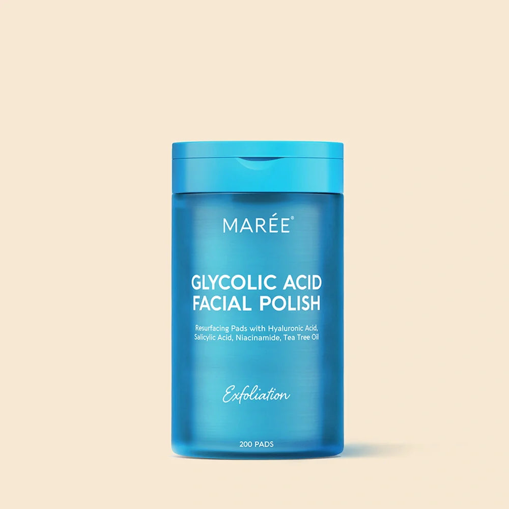 Maree Glycolic Acid Pads, 200-piece skincare treatment with exfoliating cotton pads for facial cleansing and renewal.