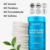 Maree Glycolic Acid Pads in a container with 200 pre-soaked exfoliating pads for facial skin care.