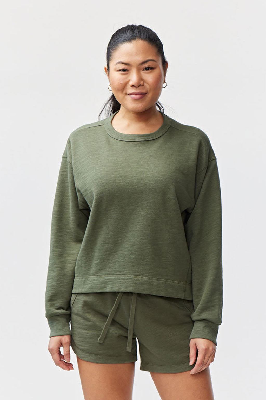 Goal Five Freasy Crew lifestyle jacket in dark moss color, featuring a casual fit and comfortable fabric for everyday wear.