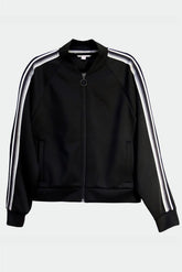 Black Powerstripe LS Track Jacket by Goal Five, a stylish lifestyle outerwear piece with stripe details and a comfortable fit.