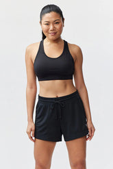 Black Goal Five G5 Advance 4.5-inch knit shorts displayed on a model, showcasing the comfortable athletic design.