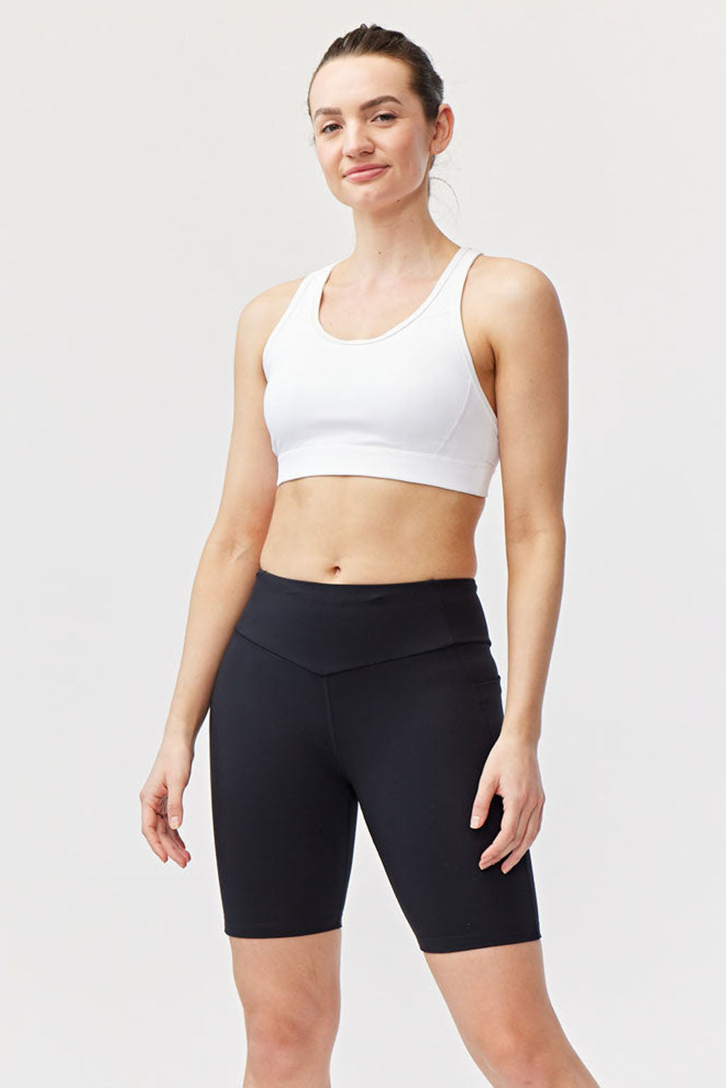 Black Goal Five Go Again Bike Short 8-inch training shorts with a fitted design for active cycling and workout sessions.
