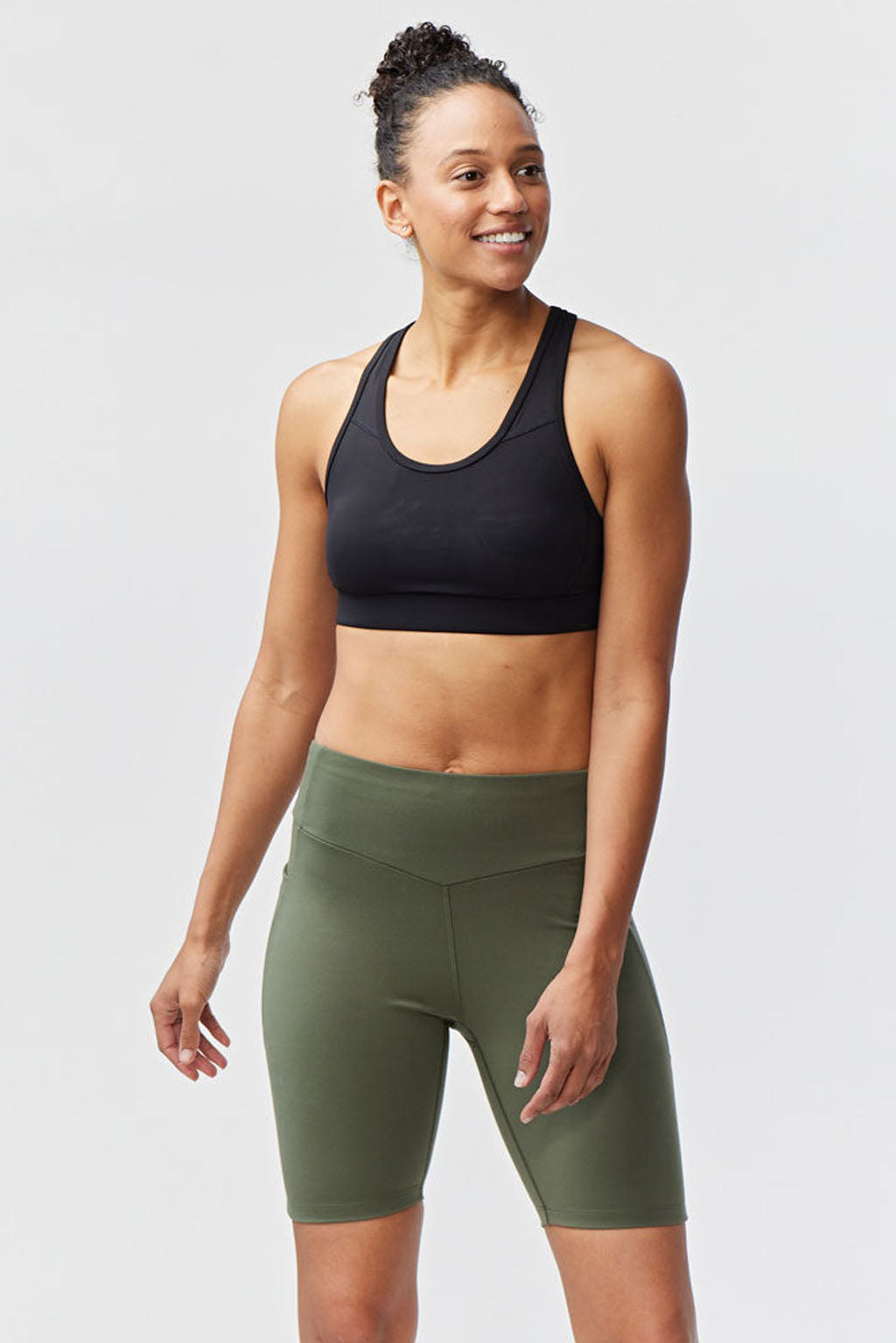Goal Five Go Again Bike Short 8-inch training shorts in dark moss, designed for comfortable cycling and active training.