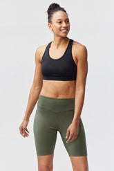 Goal Five Go Again Bike Short 8-inch training shorts in dark moss, designed for comfortable cycling and active training.