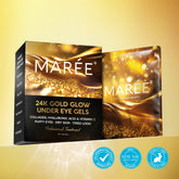 Maree 24K gold anti-aging eye patches with gold accents, designed to reduce puffiness and fine lines around the eyes.