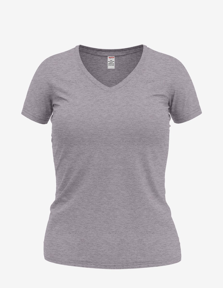 Women’s Wonder V-Neck 8650 top by SpectraUSA in graphite-heather, front view showing soft fabric and classic V-neck design.