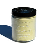Green Tea and Coconut Milk Facial Cleansing Grains by Pretty Farm Girl, natural textured cleansing grains in a jar.