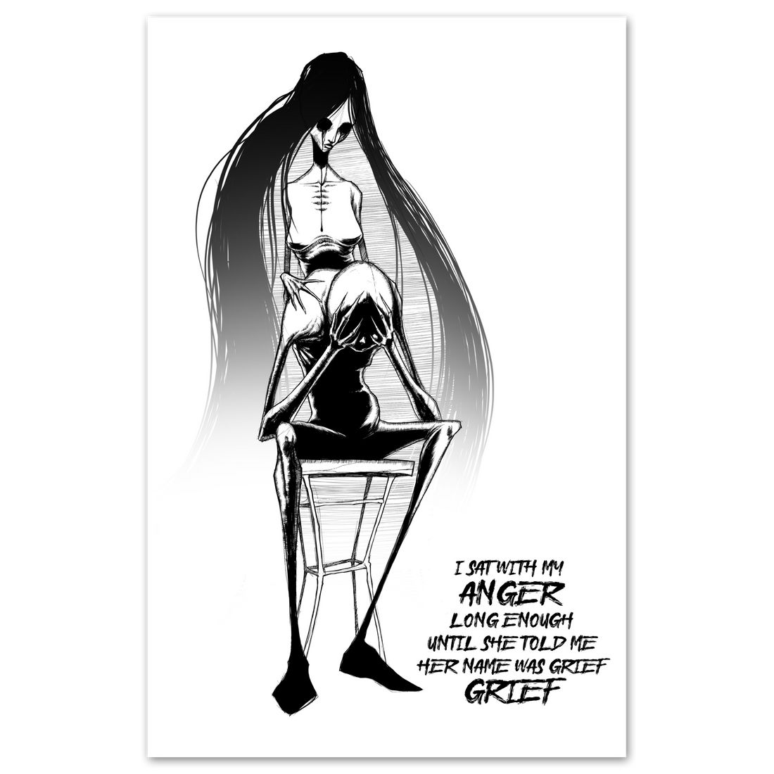 Grief poster by Any Means Necessary Clothing featuring expressive artwork on 11x17 inch paper.