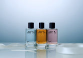 Group of Bravo Sierra fragrance bottles from The Scent Edit collection arranged outdoors with natural light.