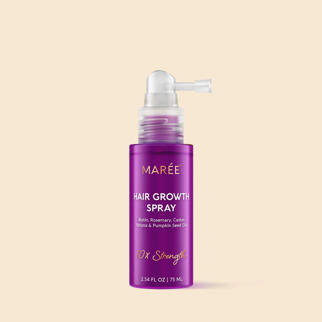 Maree 4-in-1 Hair Growth Spray bottle with nozzle, designed to promote hair growth and improve scalp health.