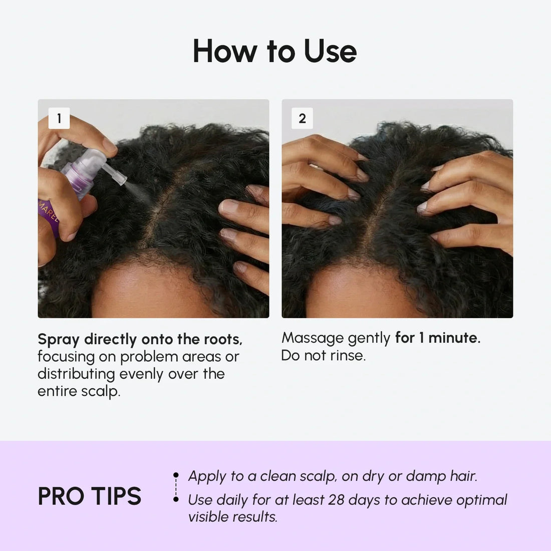 Maree 4-in-1 hair growth spray bottle with spray nozzle, showing the product&