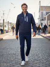 White Water Life Hampton Pullover technical quarter zip layered for golf, in cobblestone color, suitable for outdoor activity.