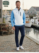 White Water Life Hampton pullover technical layer quarter zip, navy color, featuring a high collar and lightweight fabric.