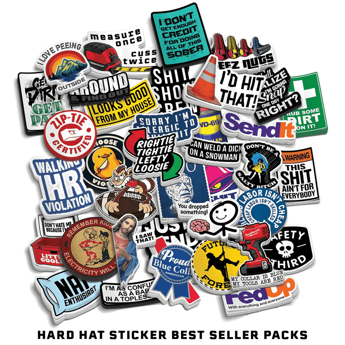 Decal sticker pack featuring best-selling hard hat designs from Armed American Supply, ideal for safety helmets.