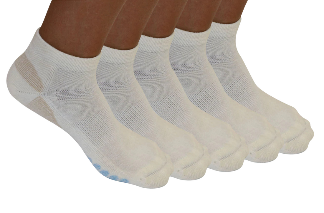 Unisex white bamboo viscose anklet socks from Spun Bamboo, 5-pack, showcasing soft, breathable fabric and comfortable fit.