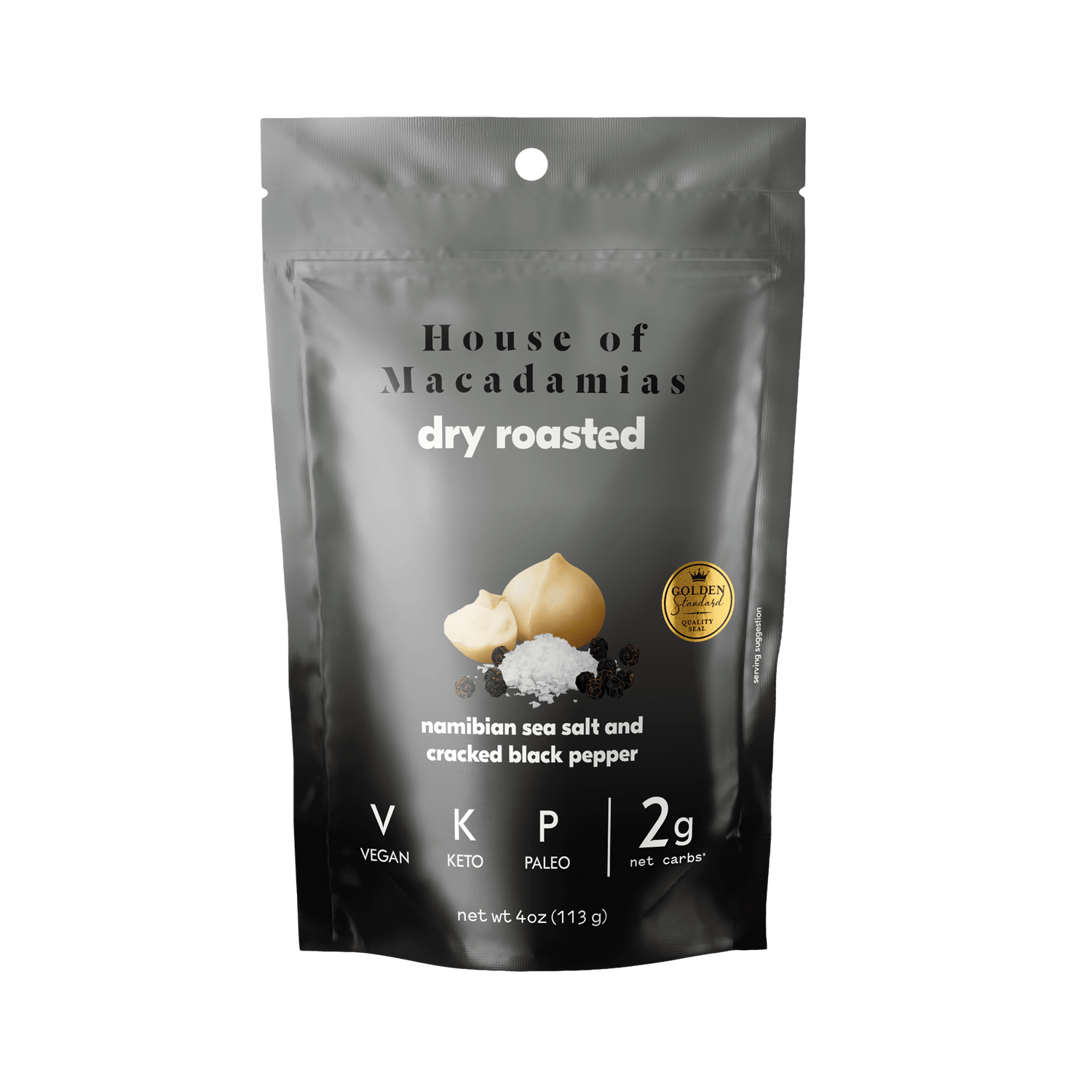 Dry Roasted Macadamia Nuts with Namibian Sea Salt &amp; Black Pepper (4oz x 6 Bags)