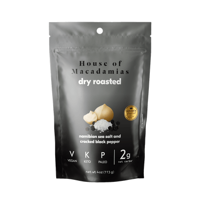 Dry Roasted Macadamia Nuts with Namibian Sea Salt &amp; Black Pepper (4oz x 6 Bags)