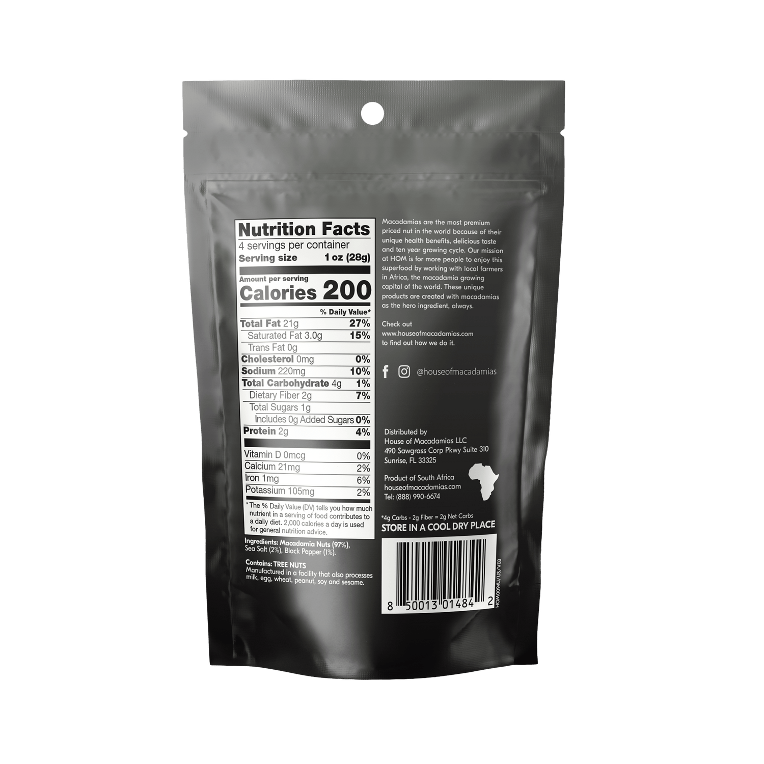 Dry Roasted Macadamia Nuts with Namibian Sea Salt &amp; Black Pepper (4oz x 6 Bags)
