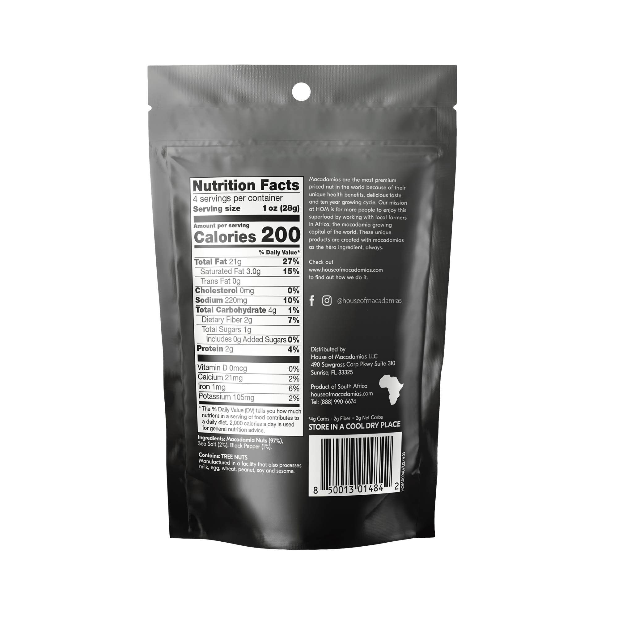 Dry Roasted Macadamia Nuts with Namibian Sea Salt &amp; Black Pepper (4oz x 6 Bags)