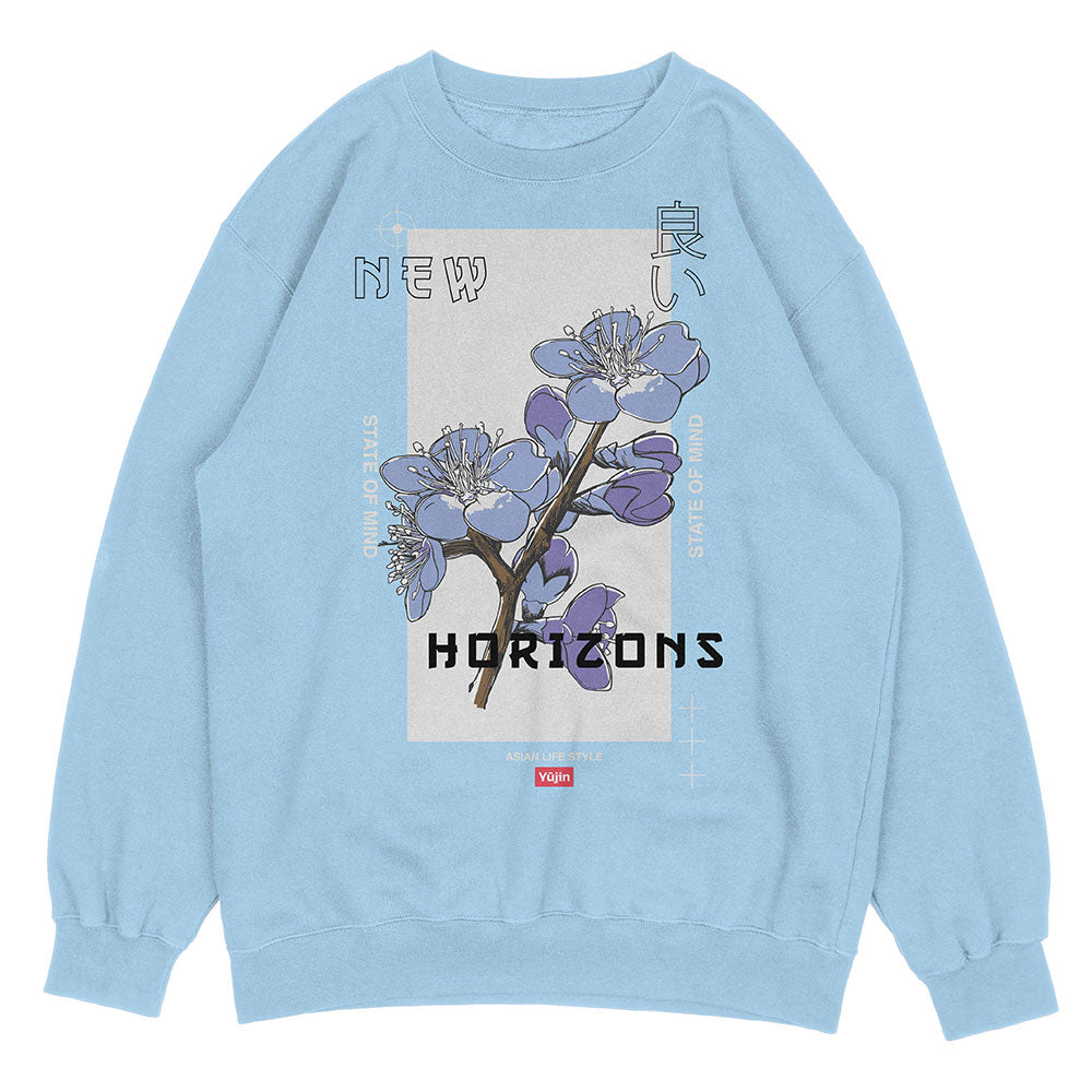 Yūjin Clothing Horizons sweatshirt featuring a cozy, stylish design with a relaxed fit and soft fabric in neutral tones.