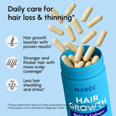 Maree Biotin and Collagen Hair Growth Complex supplement bottle with capsules, designed to promote healthy hair growth